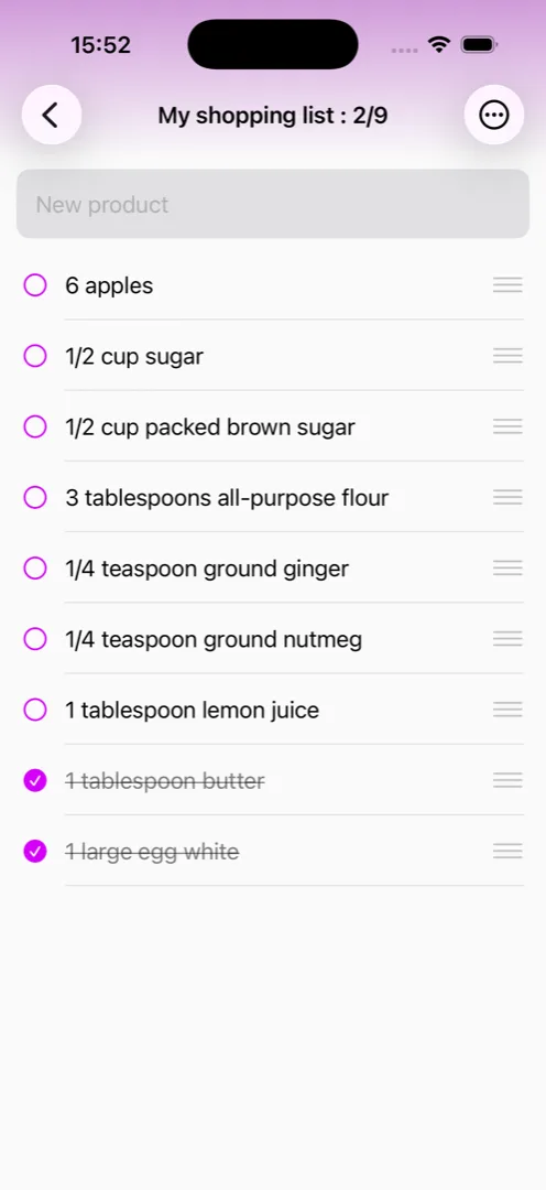 My Recipe Box shopping list screen