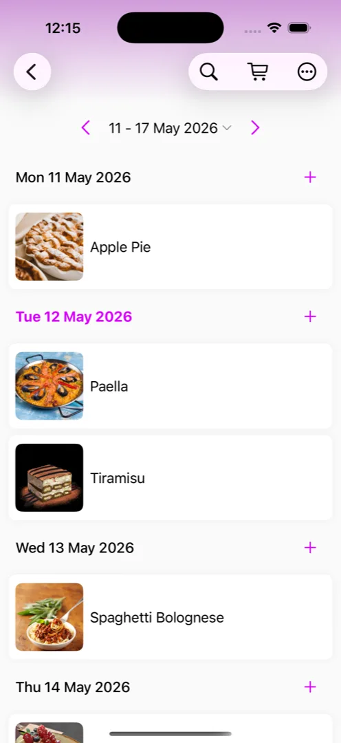 My Recipe Box weekly meal planner screen
