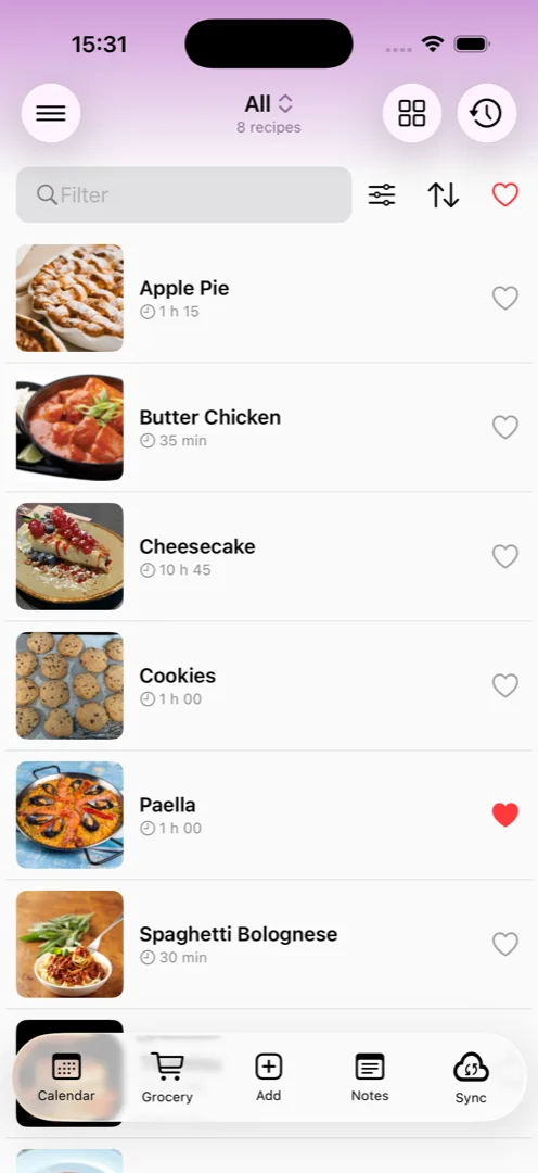 My Recipe Box recipe list screen